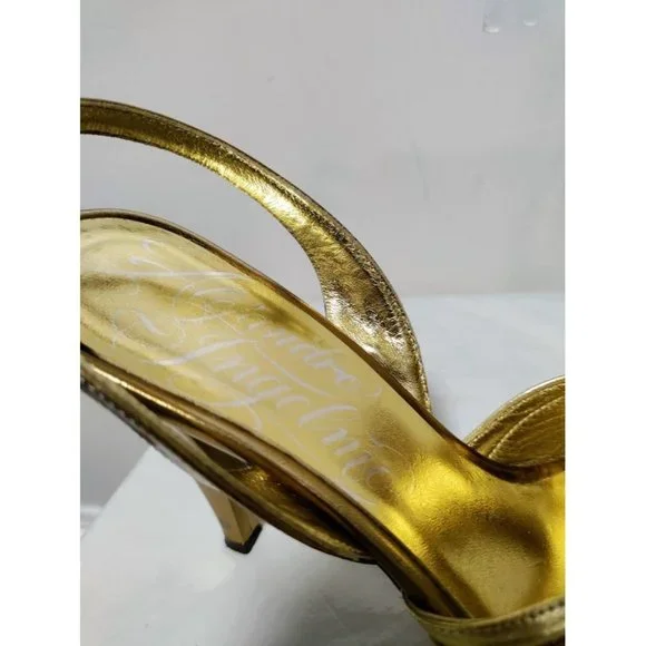 Alejandro Ingelmo Leather Metallic Peep Toe Stiletto Slingback Sandals 37.5/7 - Picture 6 of 9